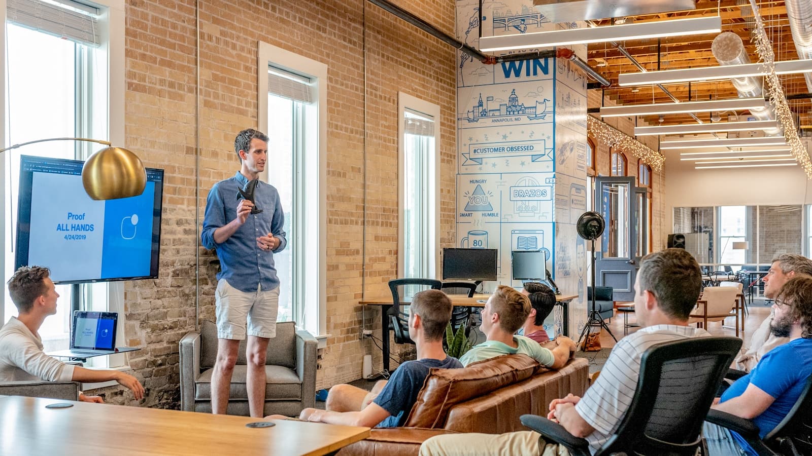 Team collaborating in a modern office workspace